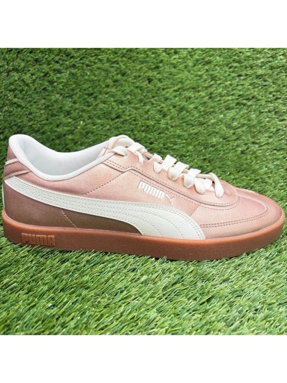 Puma Club II Era Womens Size 11 Pink Gold White Athletic Leather Shoes Sneakers